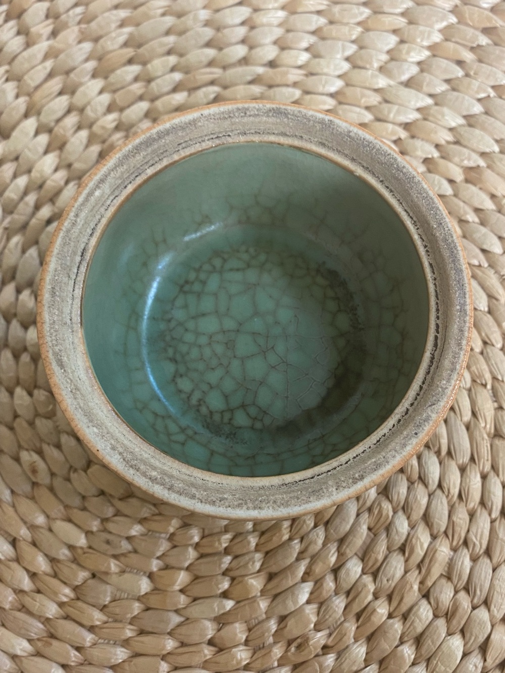 VTG Celadon Crackle Glaze Ginger Jar w Lid Squash Artichoke Chinese Mid Century - Picture 5 of 7